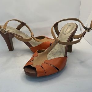 Gianni Bernini orange brown heels sandals retro disco strappy t-strap dance